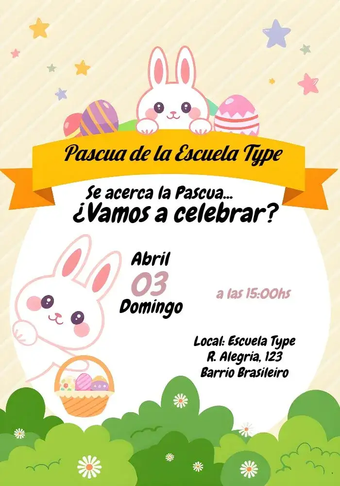 Invitación Pascua Conejo – tema Fechas Conmemorativas colorido, divertido, infantil, alegre, pascua