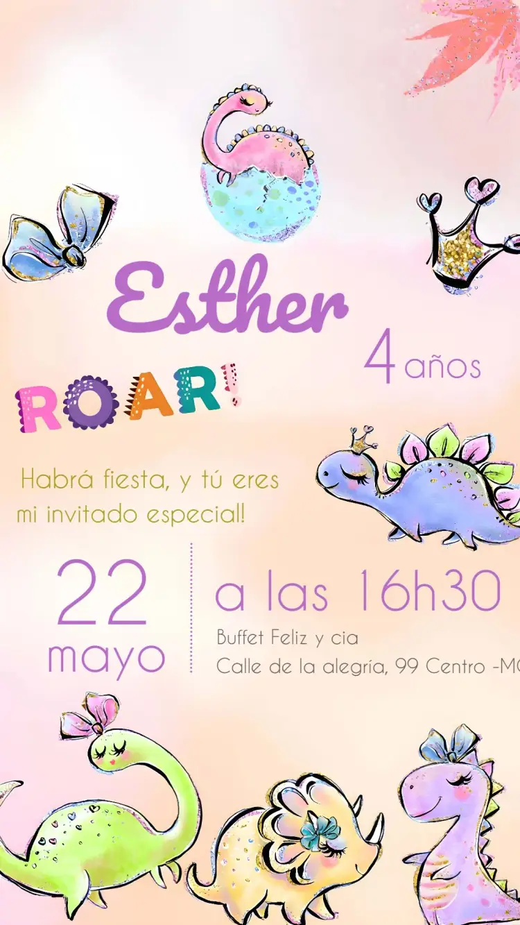Invitación Dinosaurio Baby Acuarela