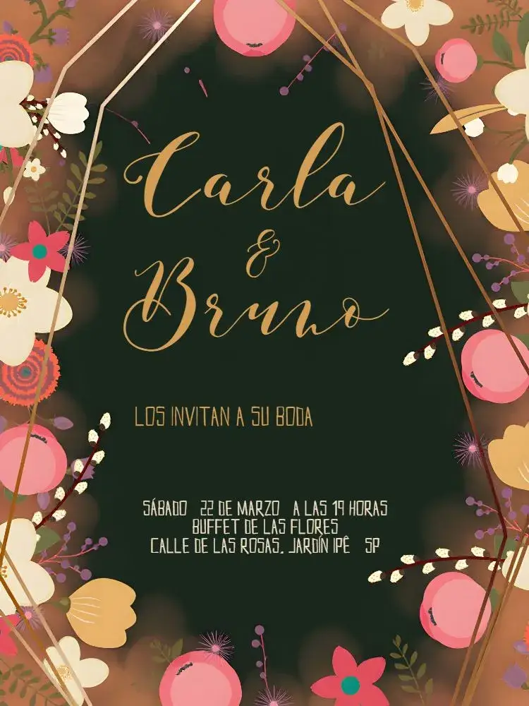 Invitación Boda Floral Negro