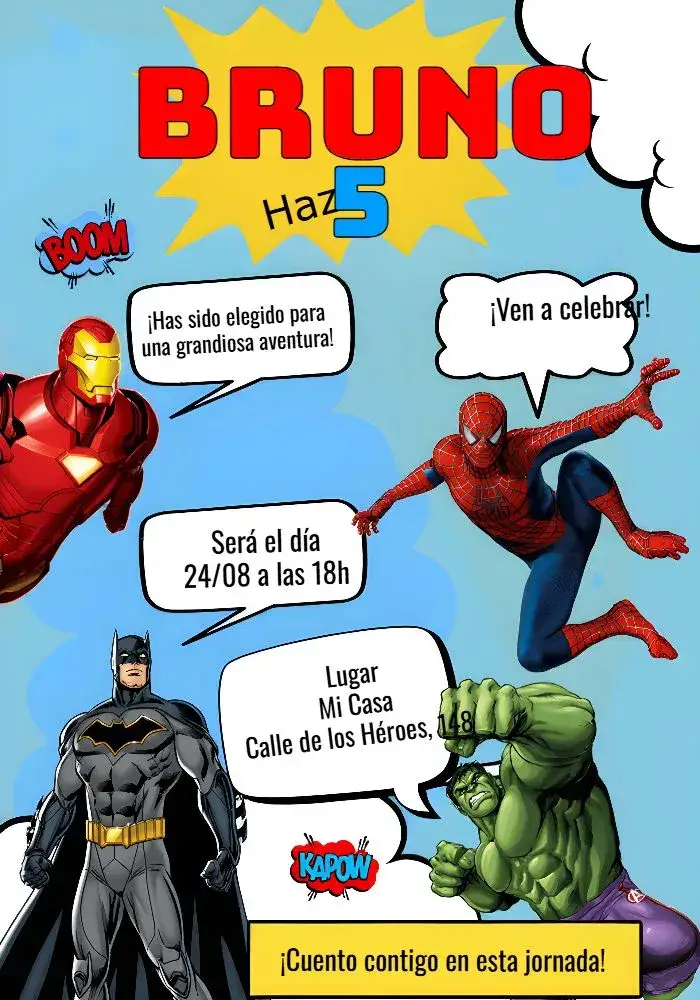 Invitación Vengadores Cómics – tema Más buscados colorido, vibrante, cuadro de cómics, superhéroes, moderno