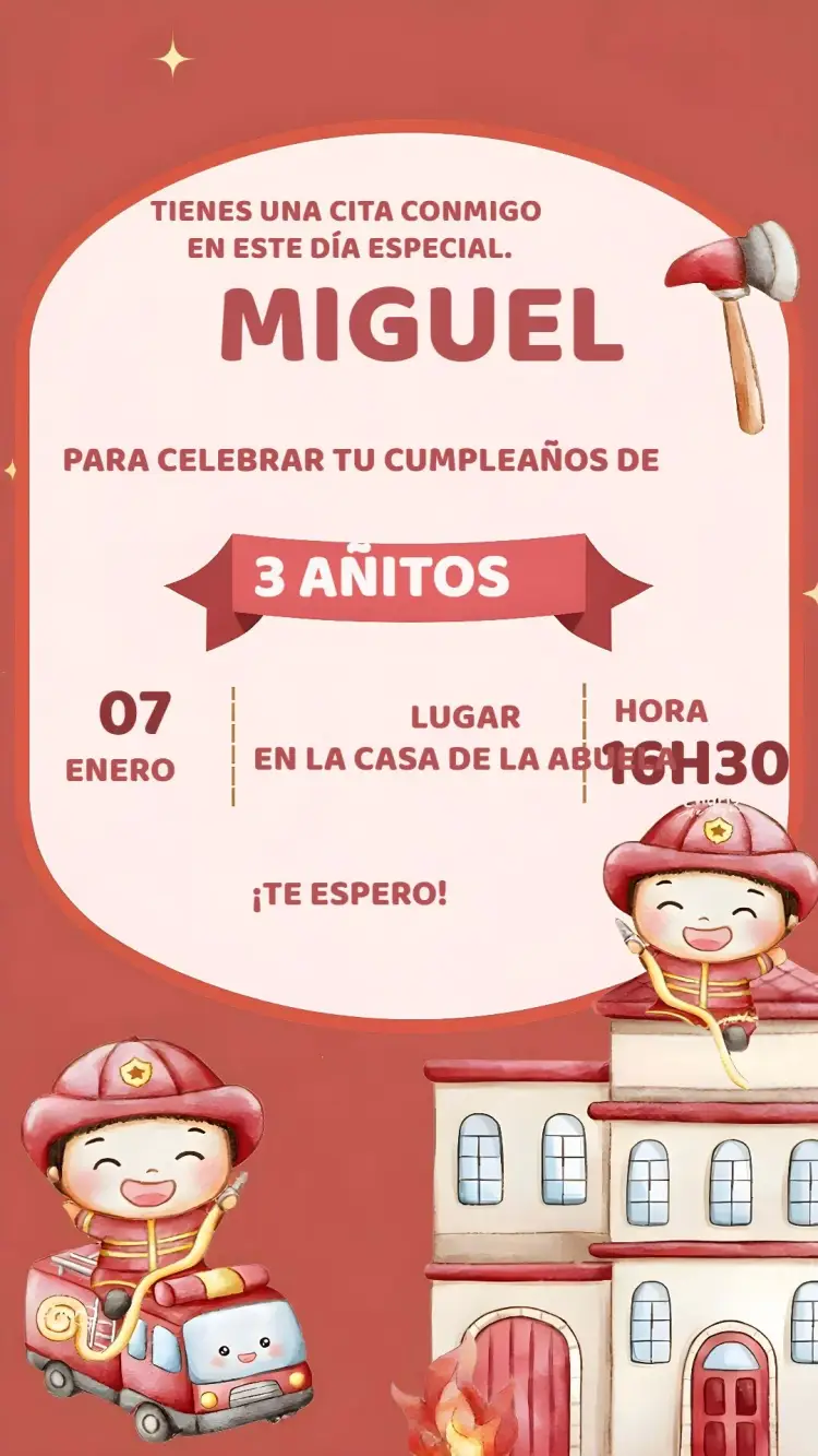 Invitación Bombero Acuarela