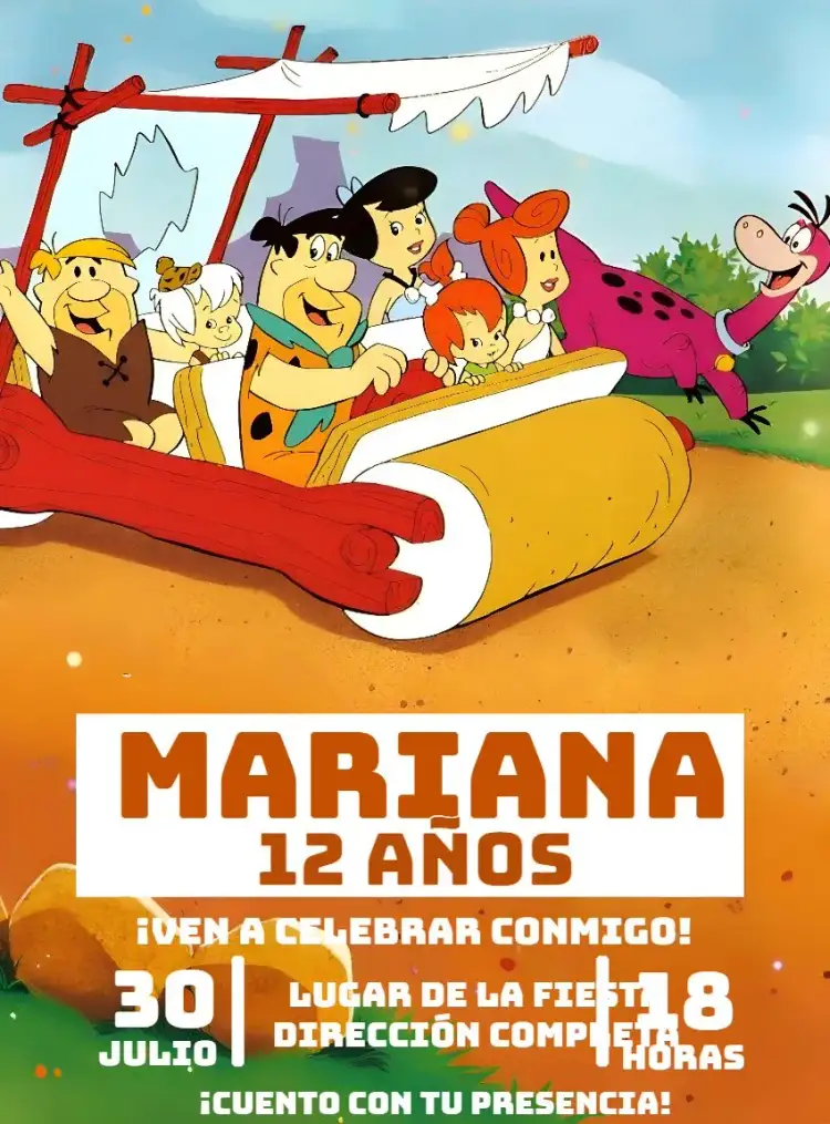 Invitación Los Picapiedra Wilma – tema Cumpleaños Infantil vintage, colorido, lúdico, temático, divertido, pré-histórico