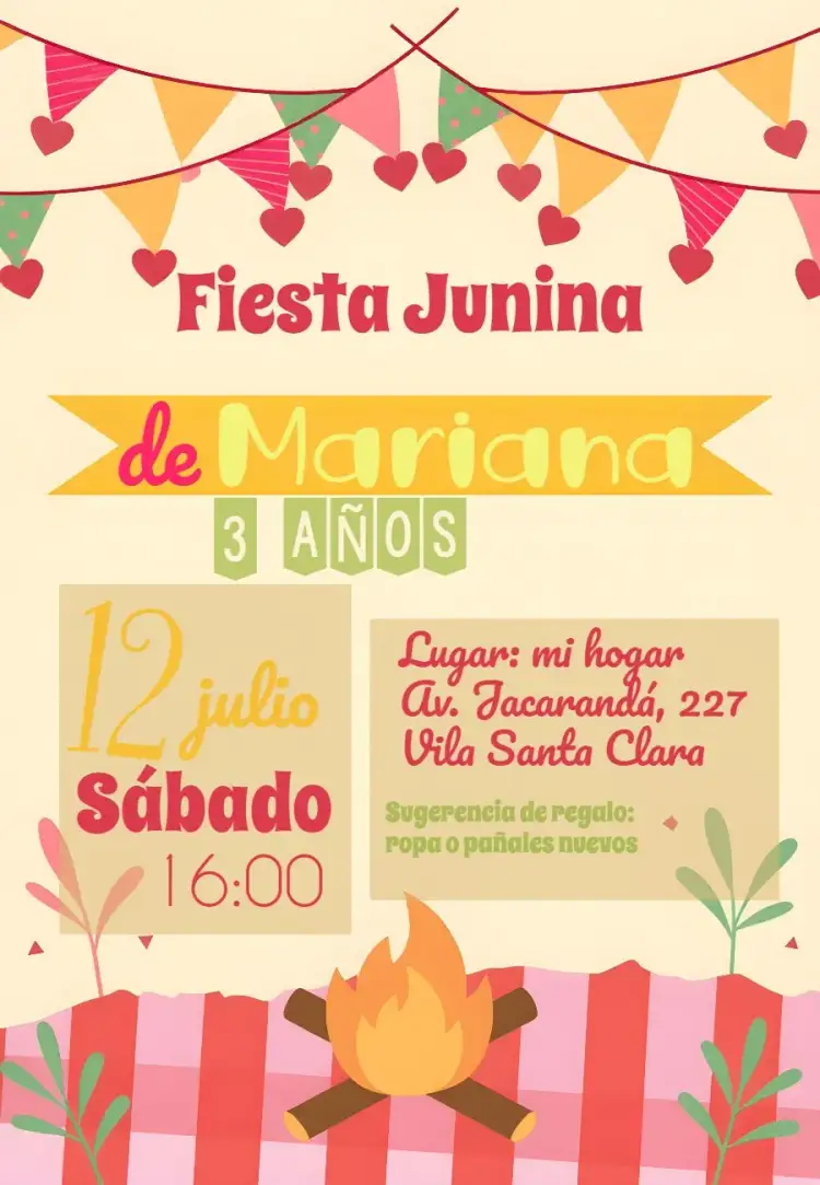 Invitación Arraiá Junina – tema Cumpleaños Infantil colorido, festivo, rústico, infantil, temático