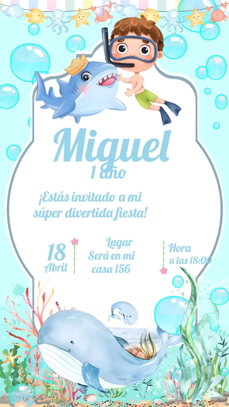 Invitación Fondo Del Mar Niño