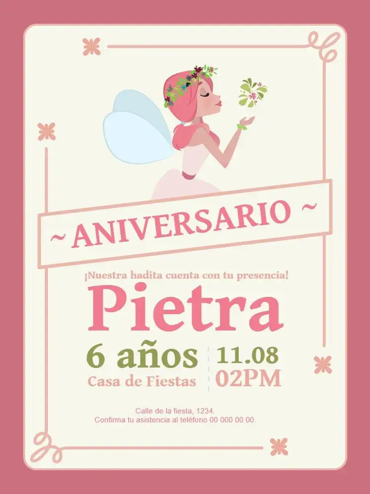 Invitación Celebración de Hadas – tema Cumpleaños Infantil hadas, floral, fantasía