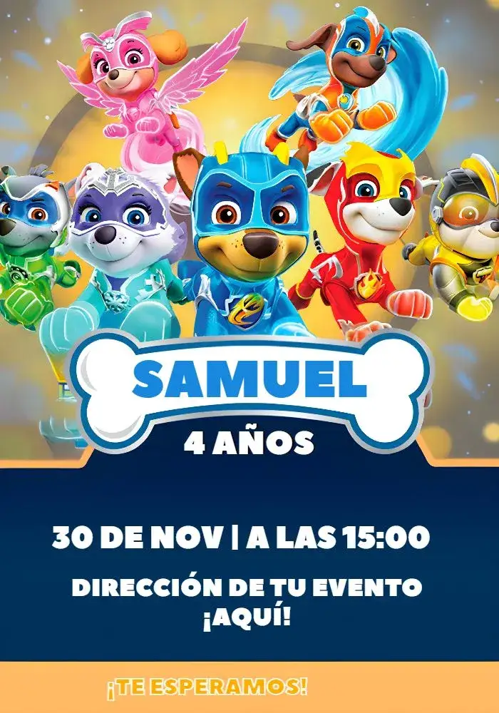 Invitación Patrulla Canina Buma – tema Cumpleaños Infantil colorido, divertido, infantil, temático, animales, aventura