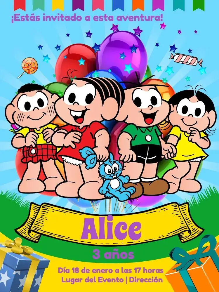 Invitación Turma De La Mónica Magalu editable y personalizable