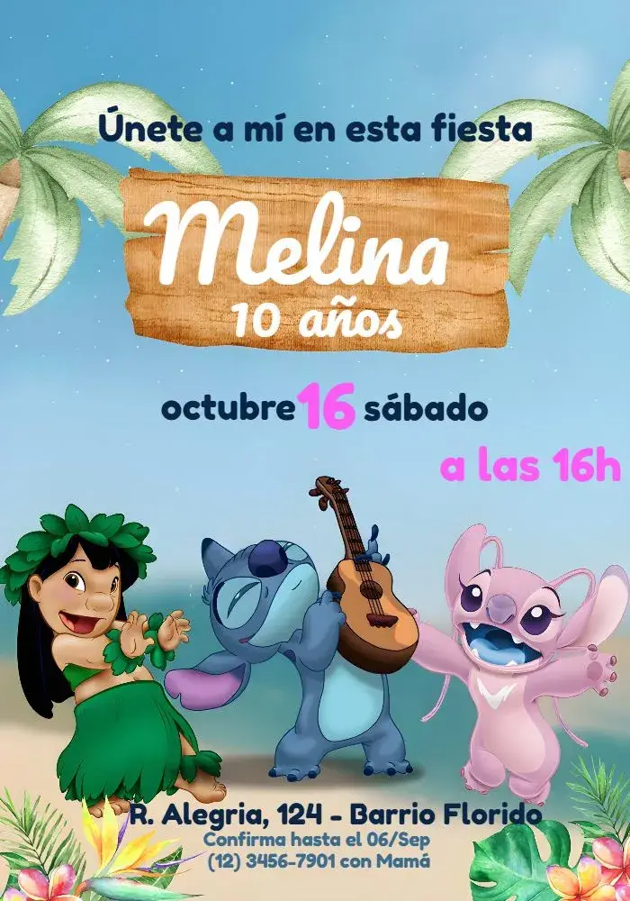 Invitación Lilo Y Stitch Angel