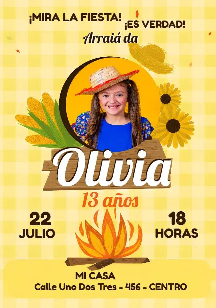 Invitación Caipira Maíz Y Girasol Con Foto Marrón