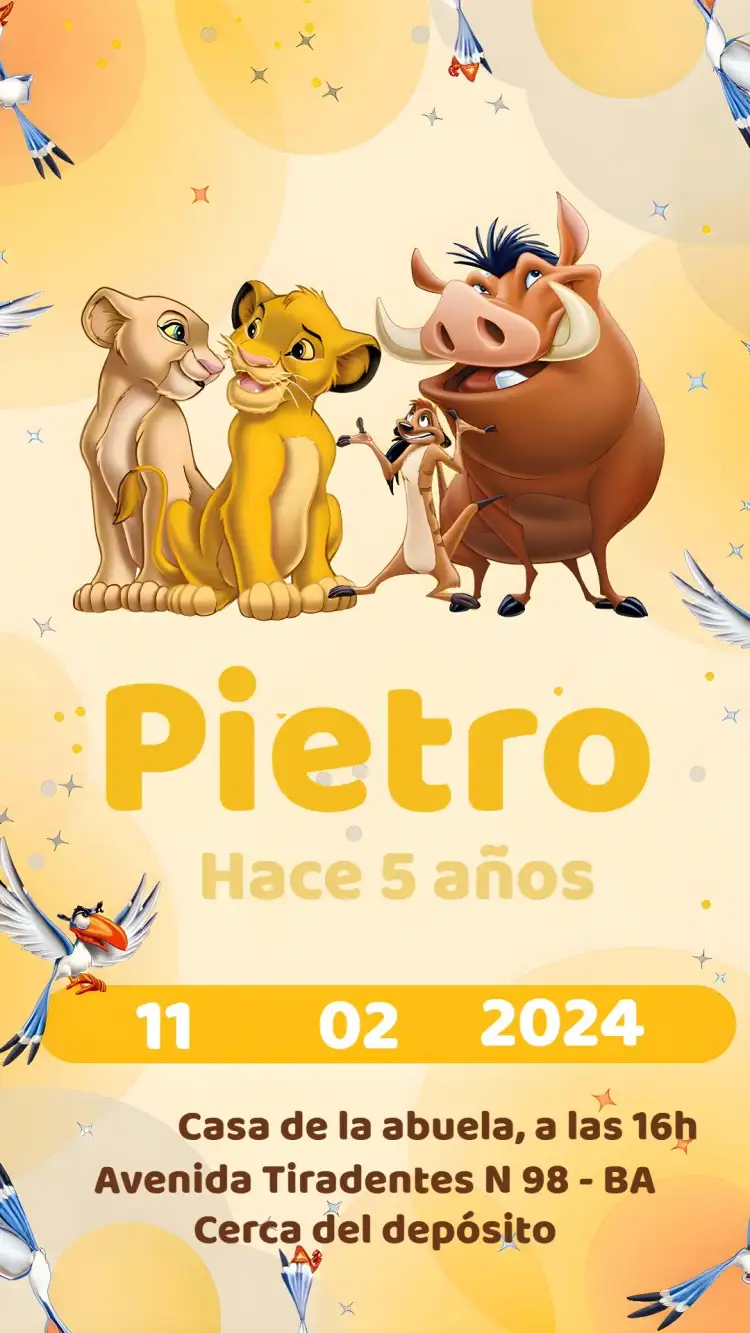 Invitación Rey León Amarillo – tema Cumpleaños Infantil amarillo, marrón, salvaje, divertido, lúdico, temático