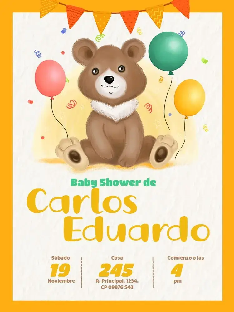 Invitación Tarjeta De Baby Shower Oso Globo