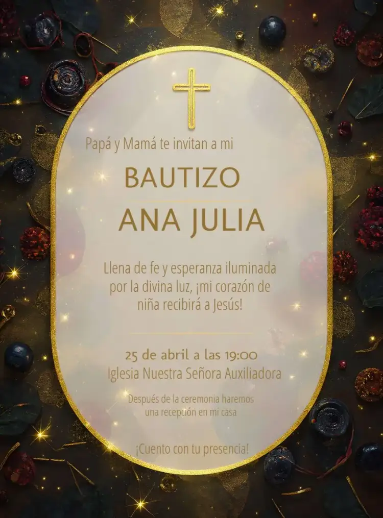 Invitación Bautizo Elegante Dorado Niño – tema Bautismo dorado, elegante, moderno, minimalista, clásico