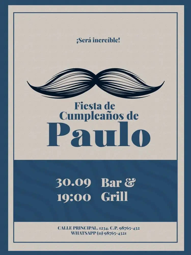 Invitación Hombre Adulto Azul Retro Claro