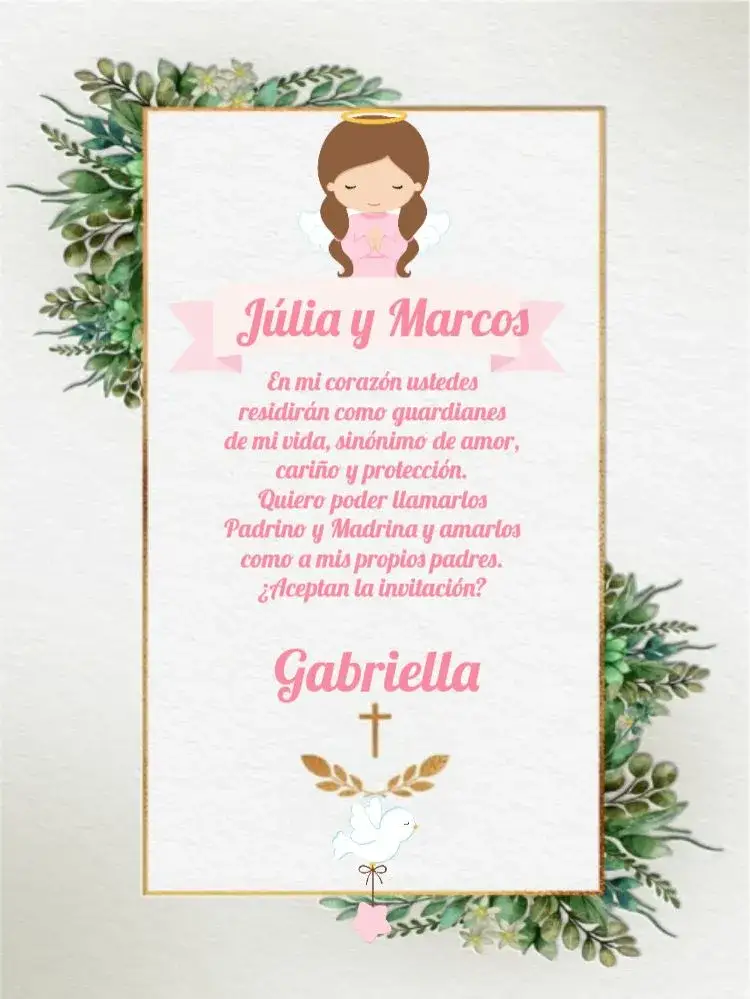 Invitación Padrinos Bautismo Niña De Bautizo – tema Bautismo delicado, floral, pastel, moderno, infantil