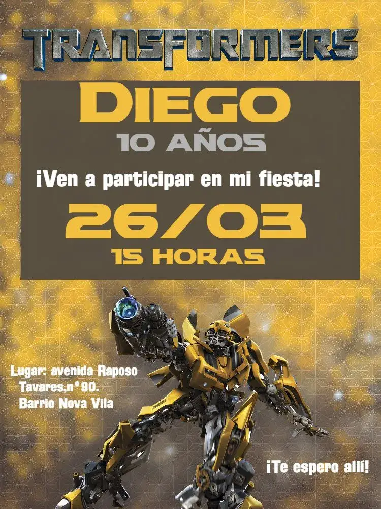 Invitación Transformers Amarillo