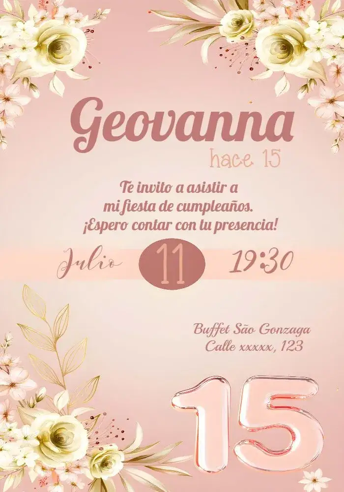 Invitación 15 Años Rosa Oro Negro – tema 15 años elegante, moderno, lujoso, rosado, dorado, negro