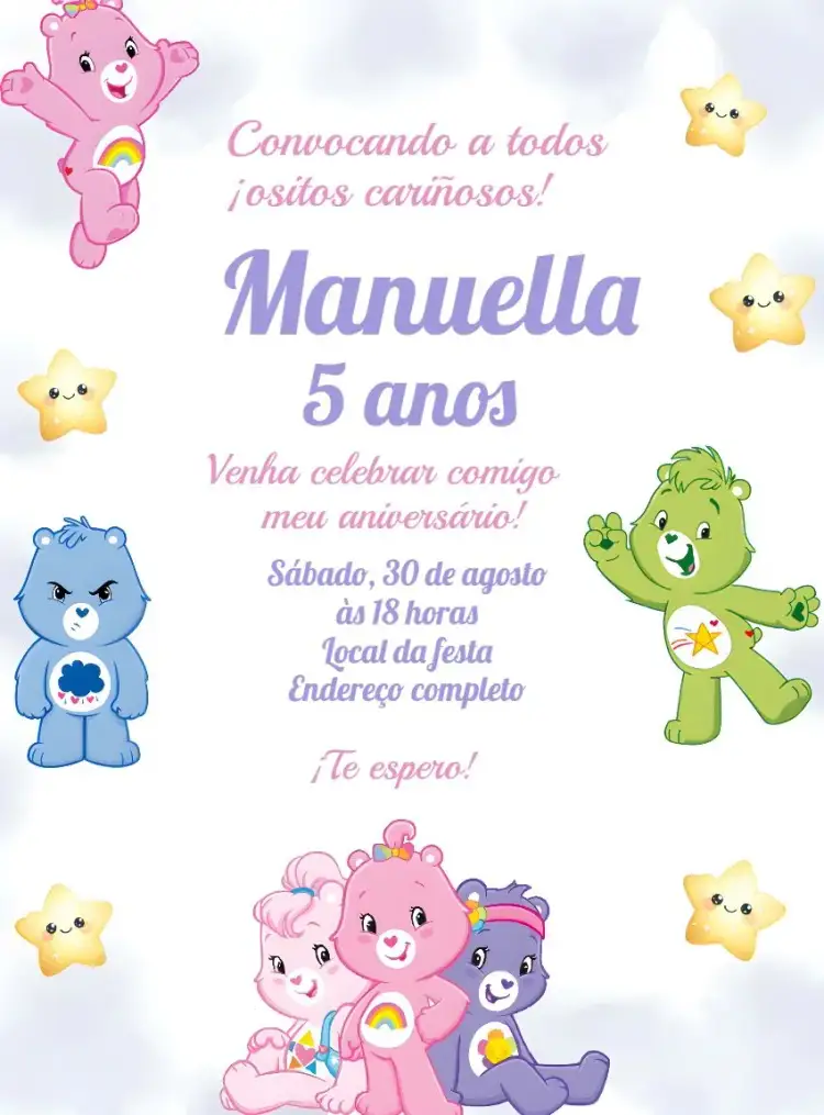 Invitación Los Osos Amorosos Dibujo – tema Cumpleaños Infantil colorido, lúdico, infantil, animado, divertido