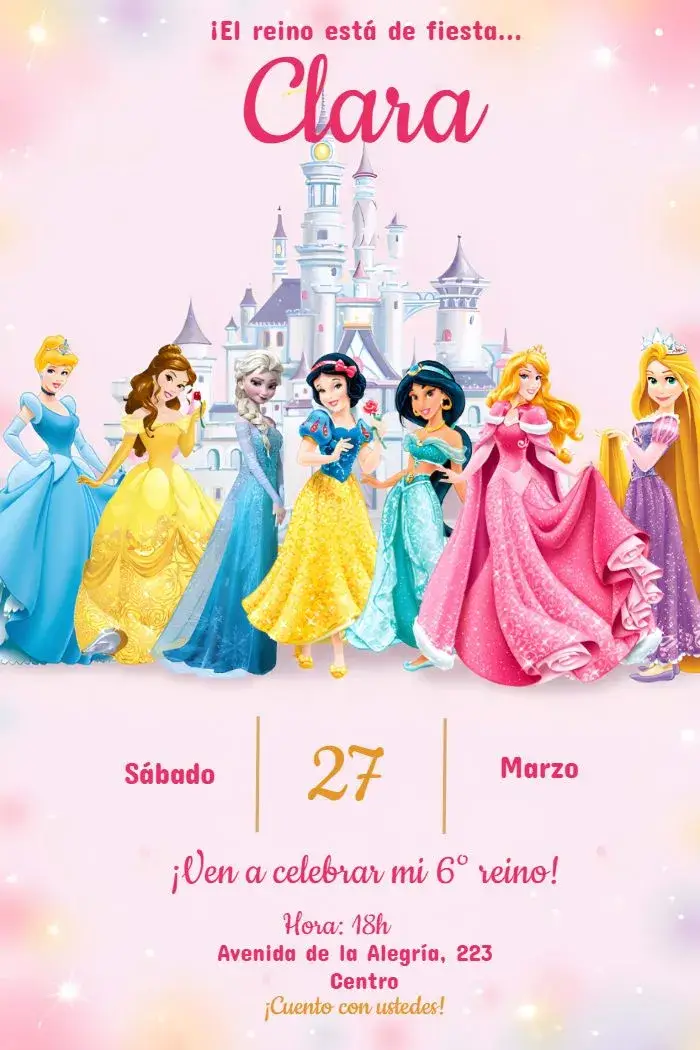 Invitación Princesas De Disney