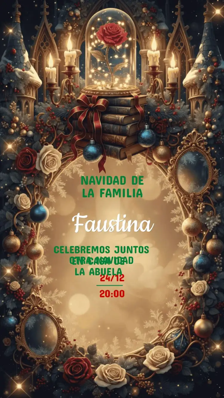 Invitación Invitación Fiesta de Navidad – tema Fechas Conmemorativas rojo y verde, dorado, ilustraciones navideñas, vintage, minimalista