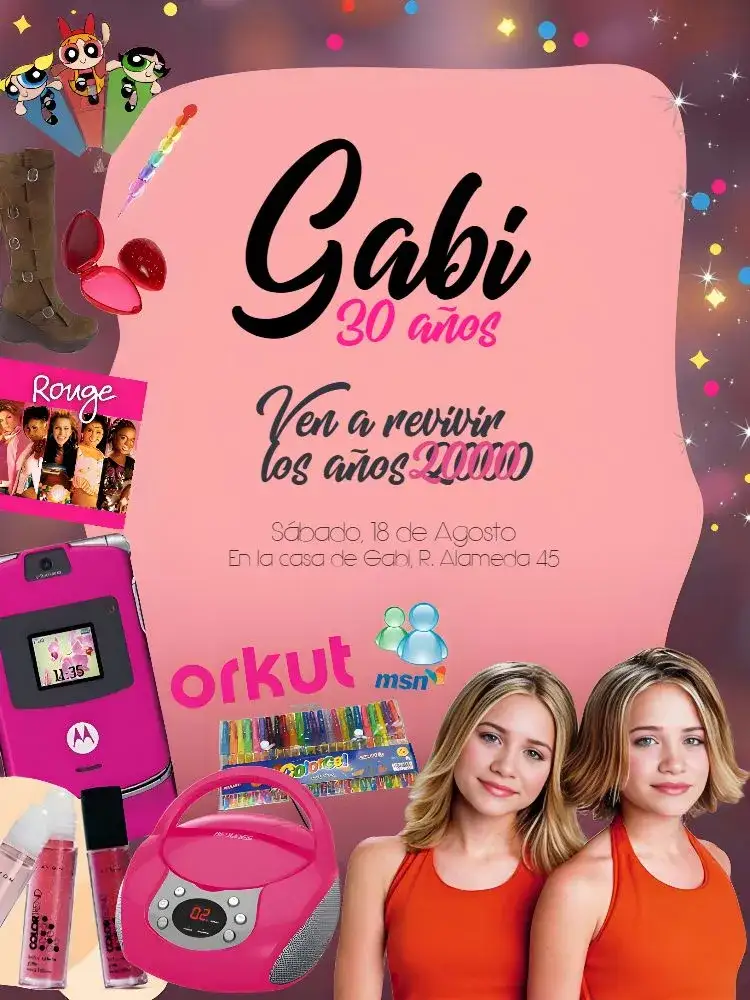 Invitación Chicas Vintage de los 2000 – tema 15 años vintage, colorido, femenino, años 2000, Las Supernenas, joven