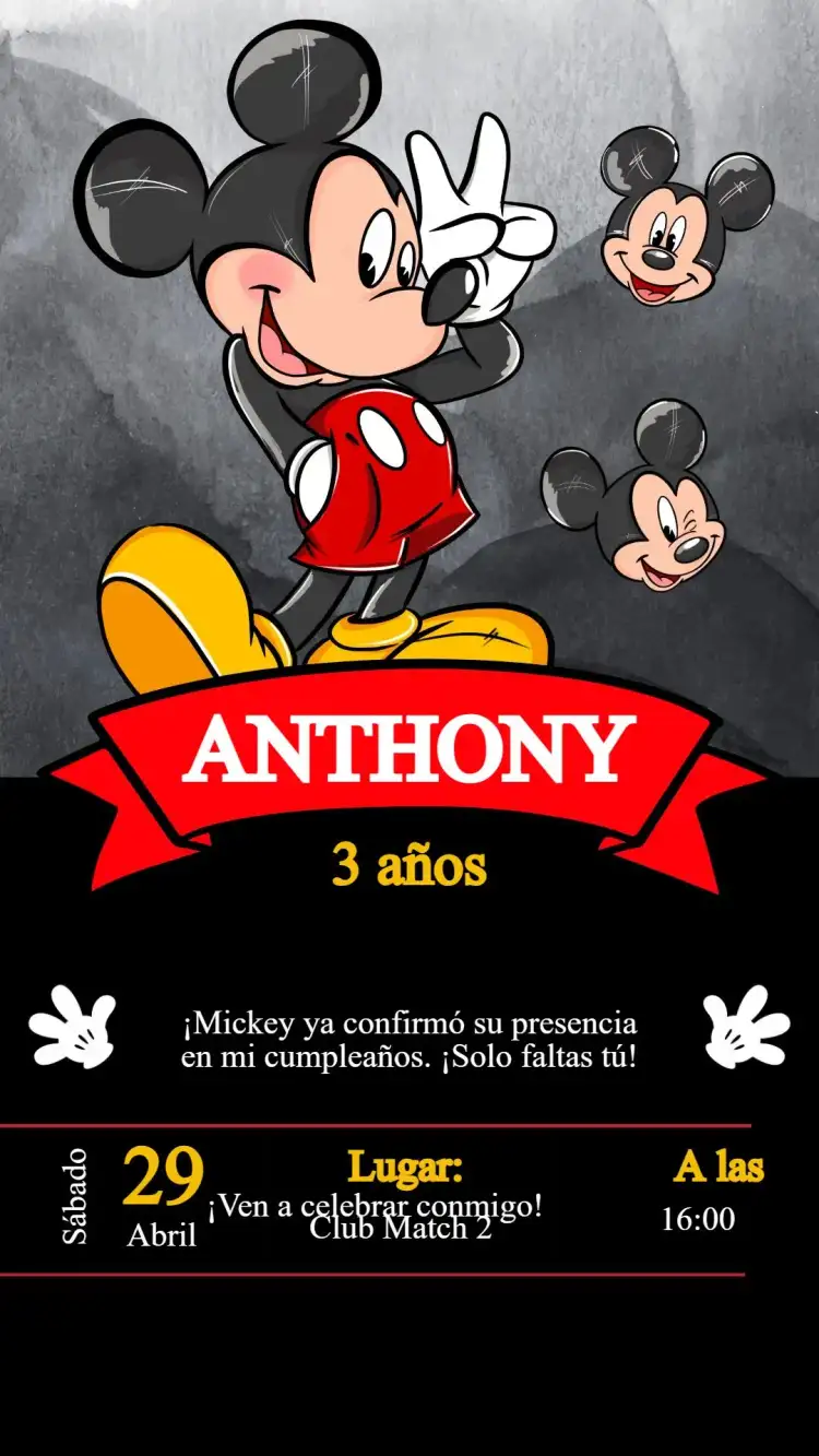 Invitación Cumpleaños Mickey