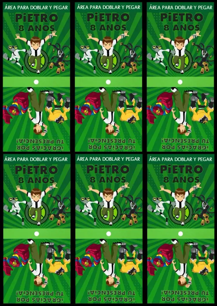 Invitación Cubierta Para Chupeta Ben 10 Verde – tema Cumpleaños Infantil verde, moderno, aventura, divertido, infantil, colorido