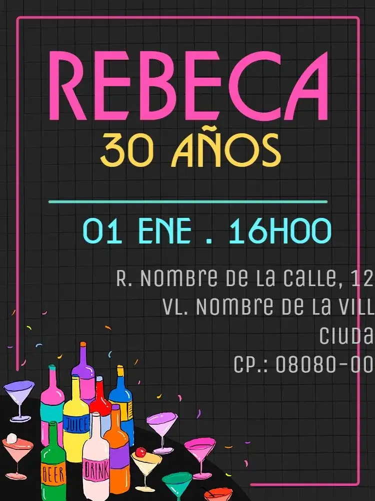 Invitación Virtual 30 Años - Colorido Color Block – tema Cumpleaños Infantil colorido, bloque de color, moderno, divertido, neón, infantil