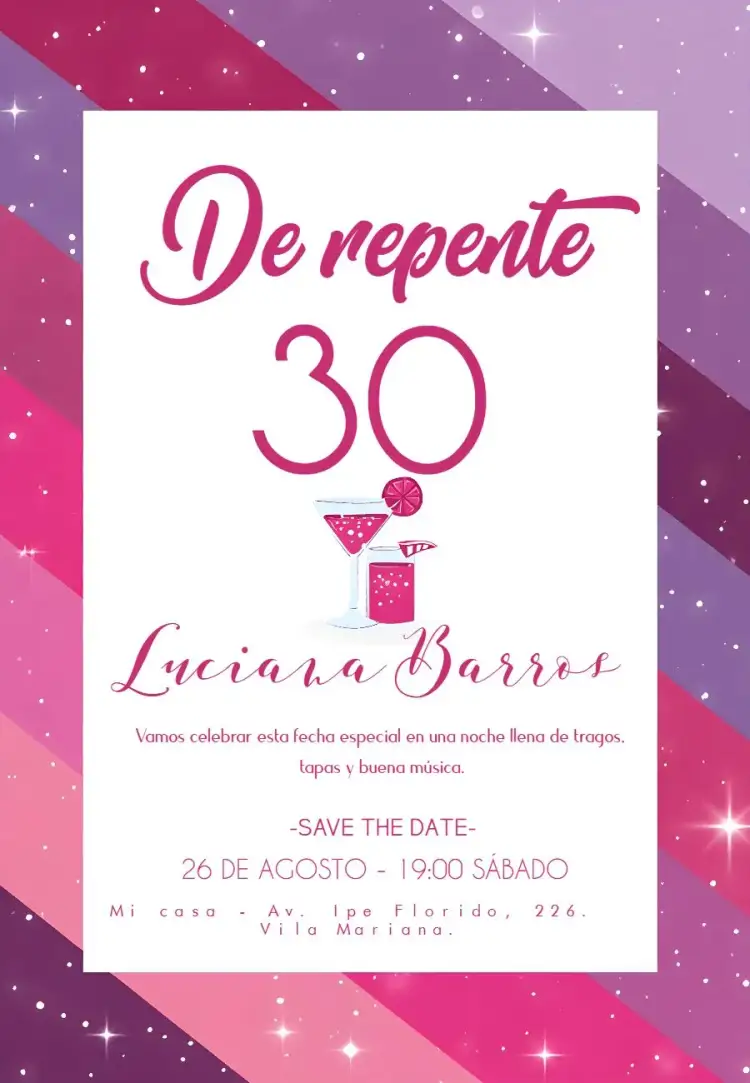 Invitación 30 Años Drinks Trintei – tema 15 años rosa, brillo, discoteca, Y2K, moderno