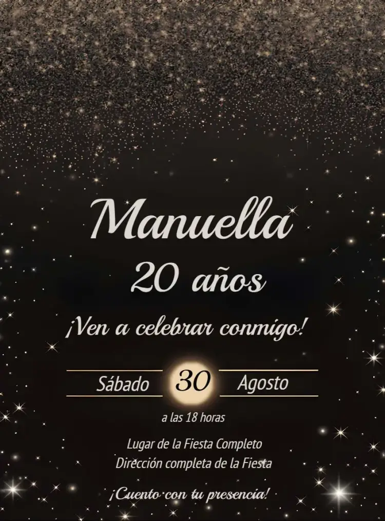 Invitación Brillo de Plata con Purpurina editable y personalizable