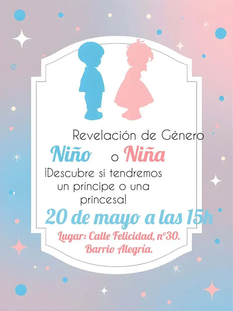 Invitación Baby Shower Revelación Niña o Niño Azul