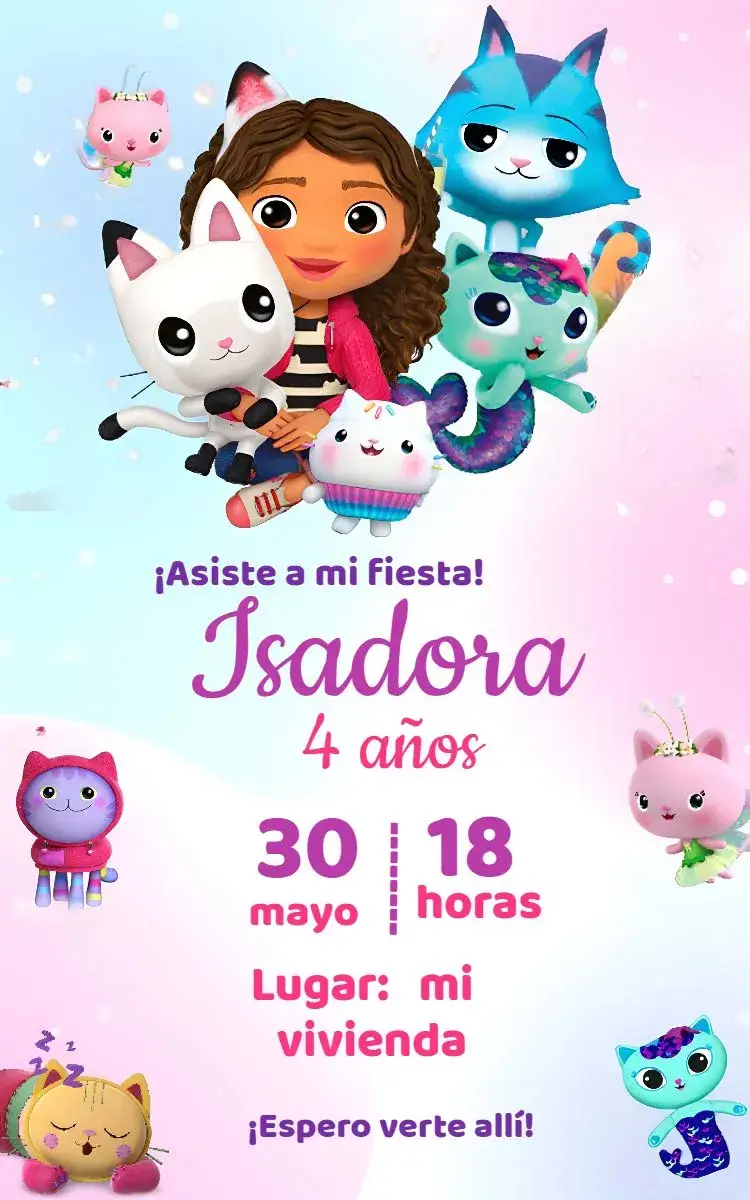 Invitación La Casa Mágica De Gabby Rosa editable y personalizable