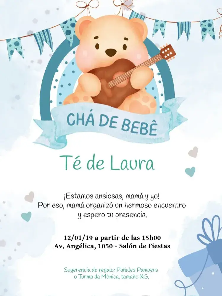 Invitación Baby Shower Osito Banderines