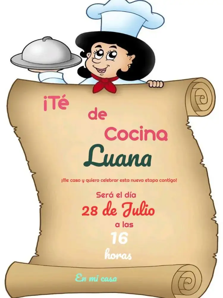 Invitación Despedida de Cubiertos para Editar Utensilios de Cocina – tema Té Rifa femenino, colorido, moderno, divertido, artículos de cocina, inspirado en la cocina