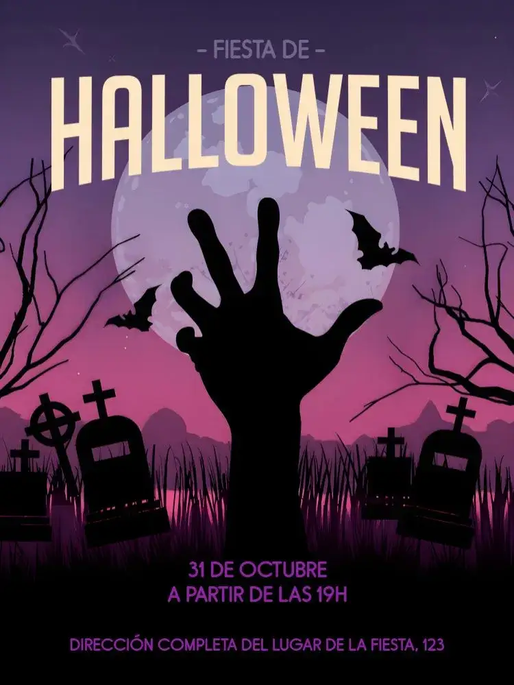Invitación Fiesta De Halloween Zombie – tema Fechas Conmemorativas púrpura, negro, gótico, sobrenatural, divertido, terror