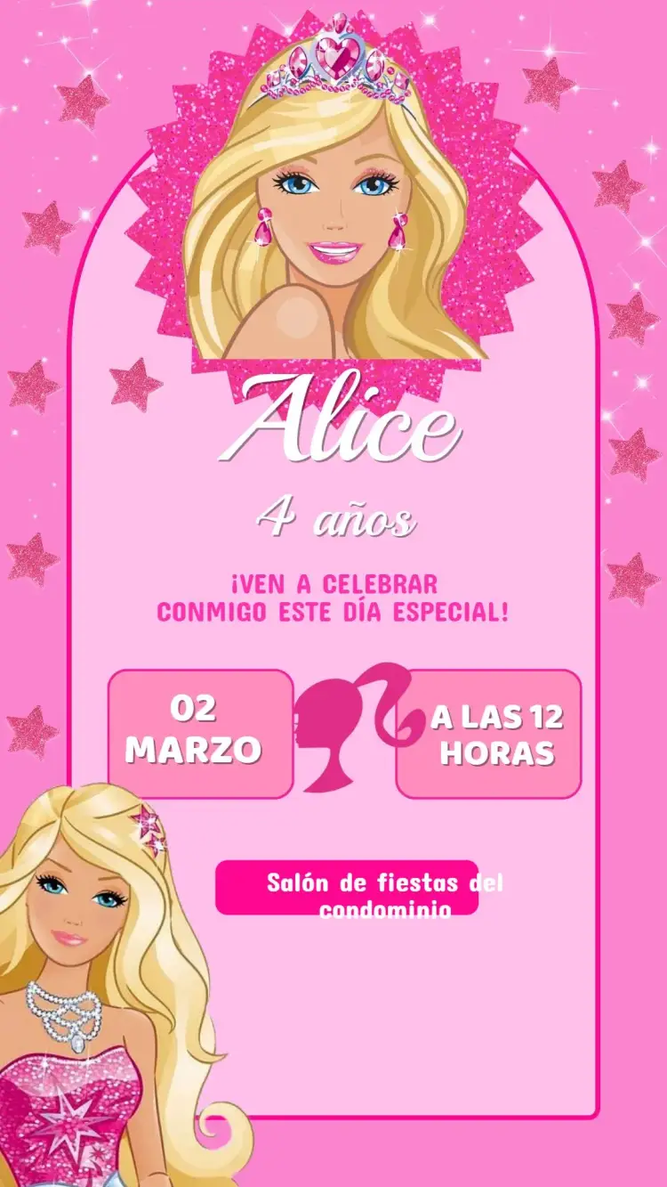 Invitación Digital Barbie Rosa Infantil - Editable y Personalizado
