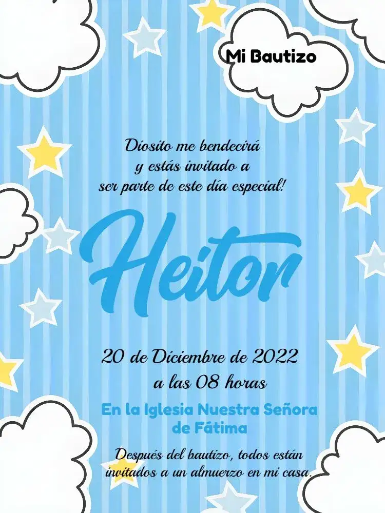 Invitación Bautizo Angelito Madrina – tema Bautismo azul y blanco, angelito, nubes, estilo minimalista, diseño moderno