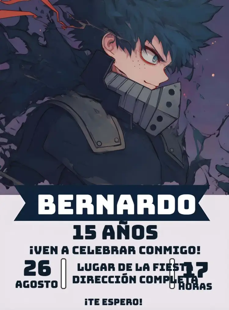 Invitación Izuka My Hero Academia Anime