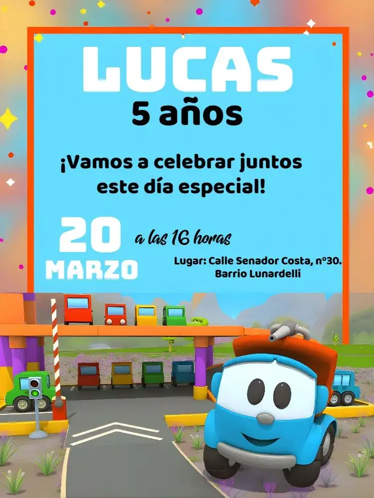 Invitación Leo El Camión Niño