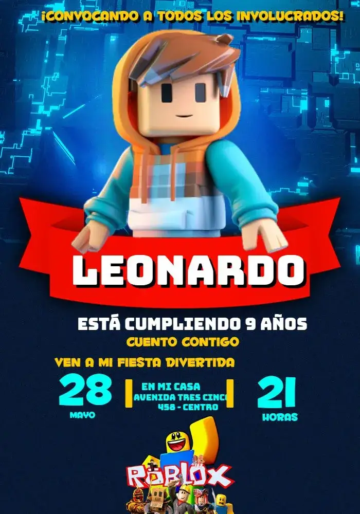 Invitación Roblox Game – tema Más buscados colorido, moderno, divertido, juegos, infantil, tecnológico