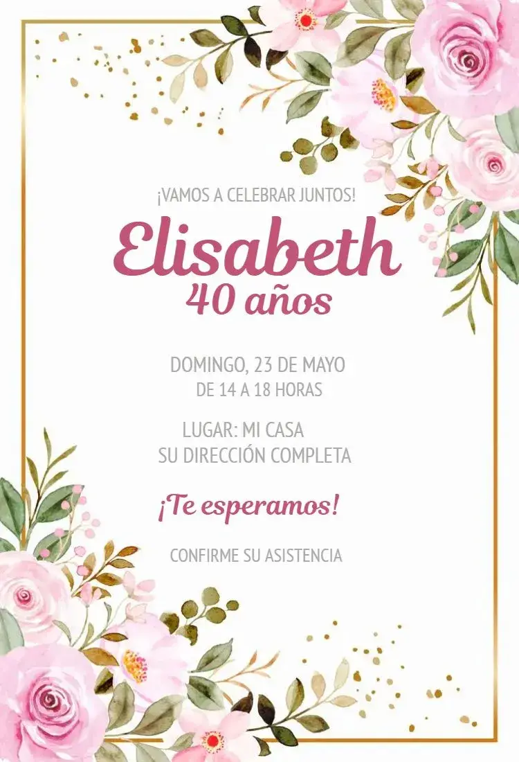 Invitación Floral rosa 1 editable y personalizable
