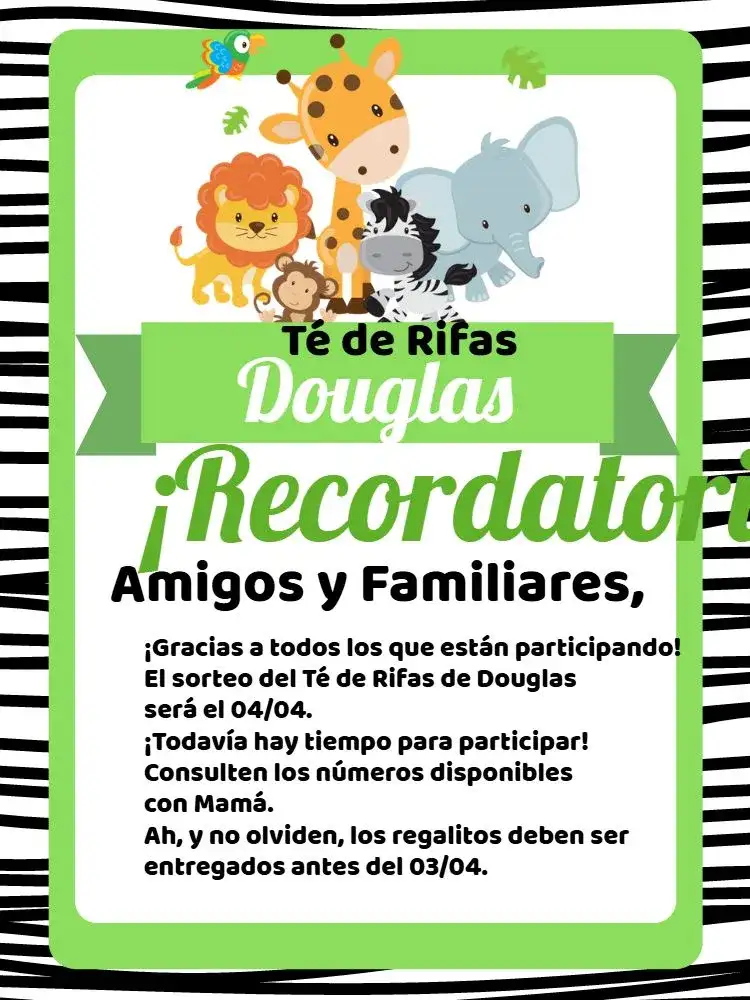 Recordatorio De Té Rifa Safari Cha