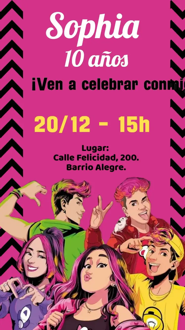Invitación Invitación digital Dos Rosa - Emilly Vick – tema Cumpleaños Infantil colorido, lúdico, divertido, moderno, infantil