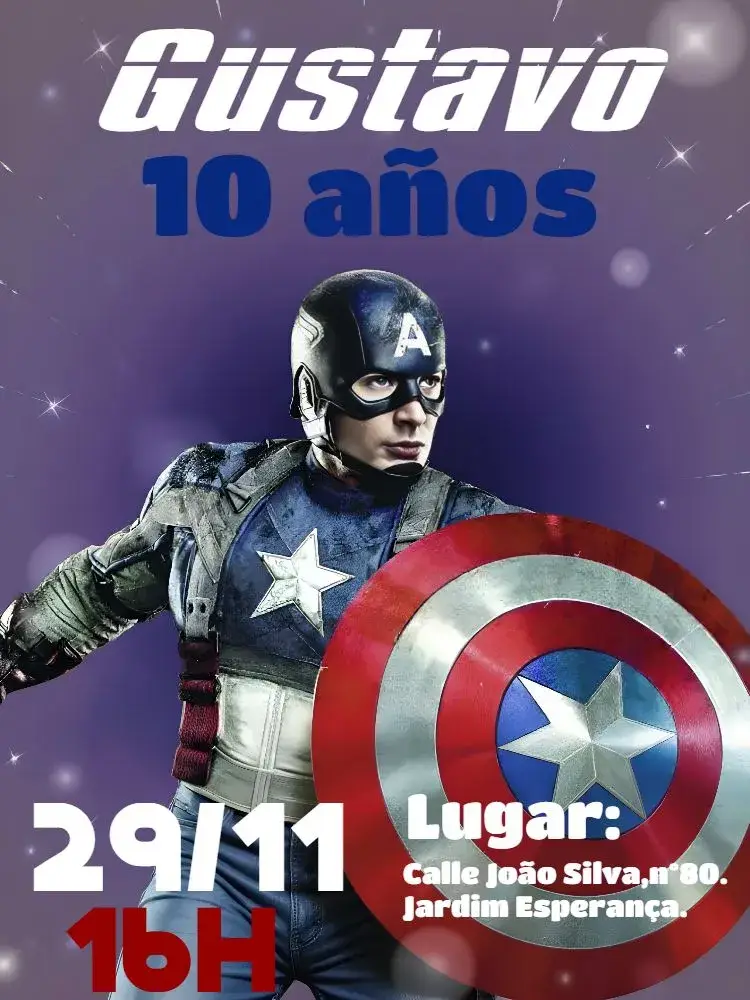 Invitación Capitán América Marvel editable y personalizable