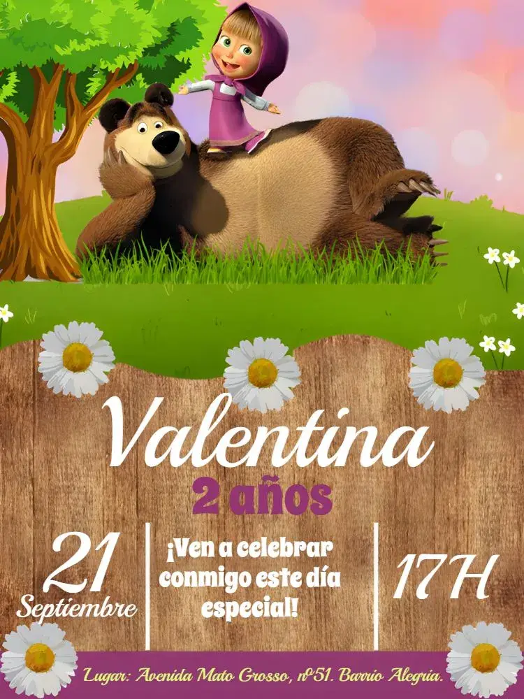 Invitación Masha Y El Oso Morado