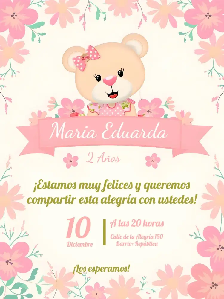 Invitación Té Rifa Osita Globos Rosa editable y personalizable