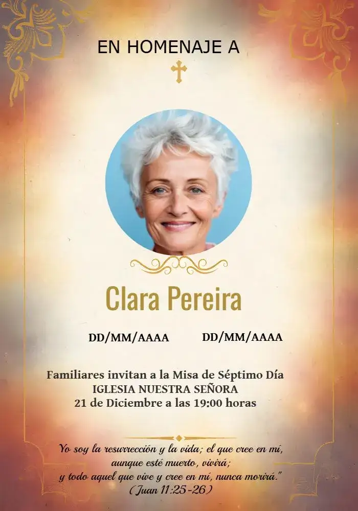 Invitación Misa 7° Día Con Foto Séptimo – tema Fechas Conmemorativas elegante, minimalista, sutil, blanco y negro, clásico, acogedor