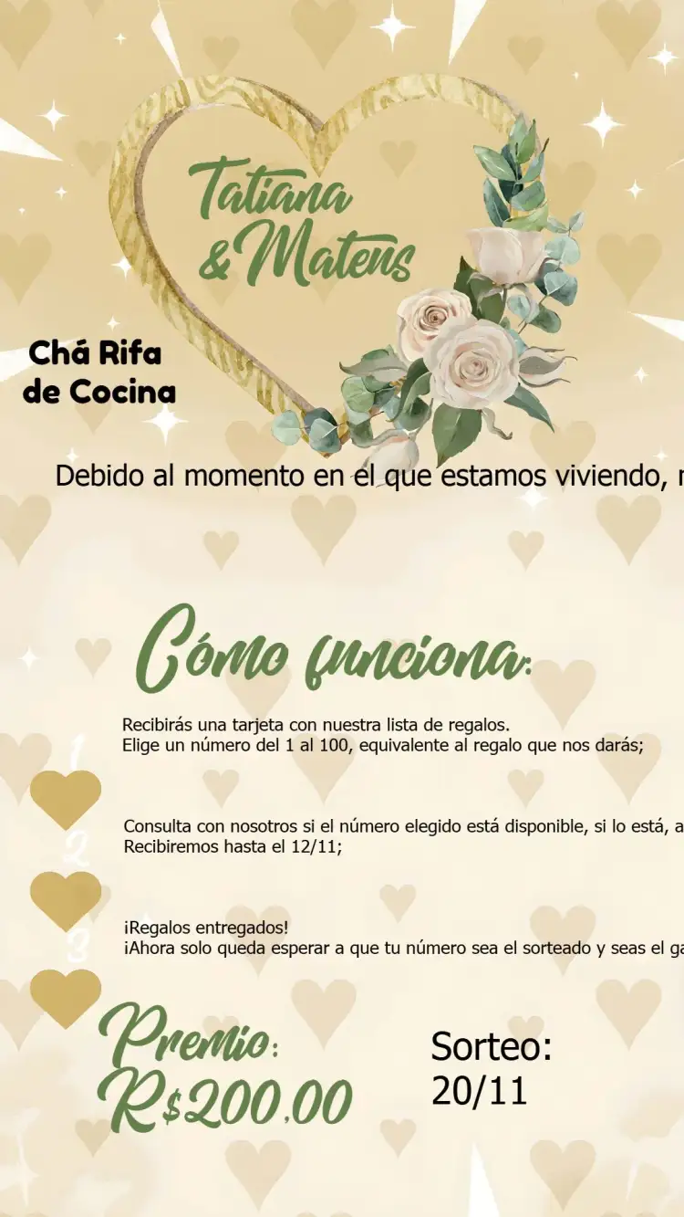 Invitación Té de Rifa de Cocina Floral Corazón – tema Despedida de Soltera floral, verde, marrón, natural, rústico, romántico
