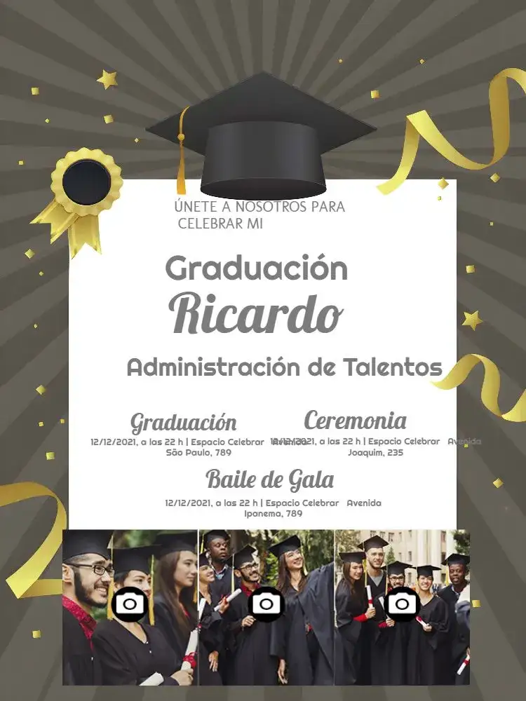 Invitación Graduación con Fotos Tercero – tema Graduación moderno, colorido, elegante, vintage, minimalista, jovem