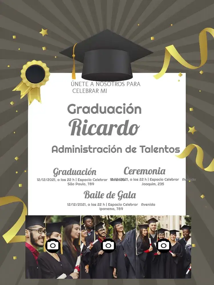 Invitación Graduación con Fotos Tercero editable y personalizable