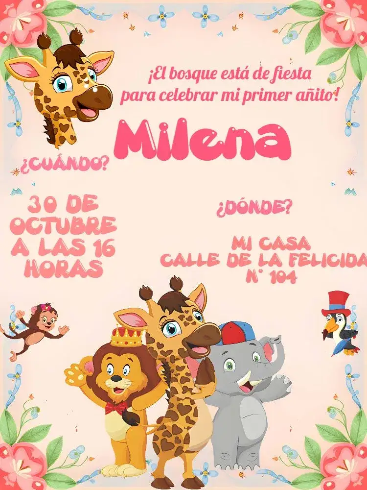 Invitación Flor Giramille – tema Más buscados floral, acuarela, colorido, moderno, divertido, alegre